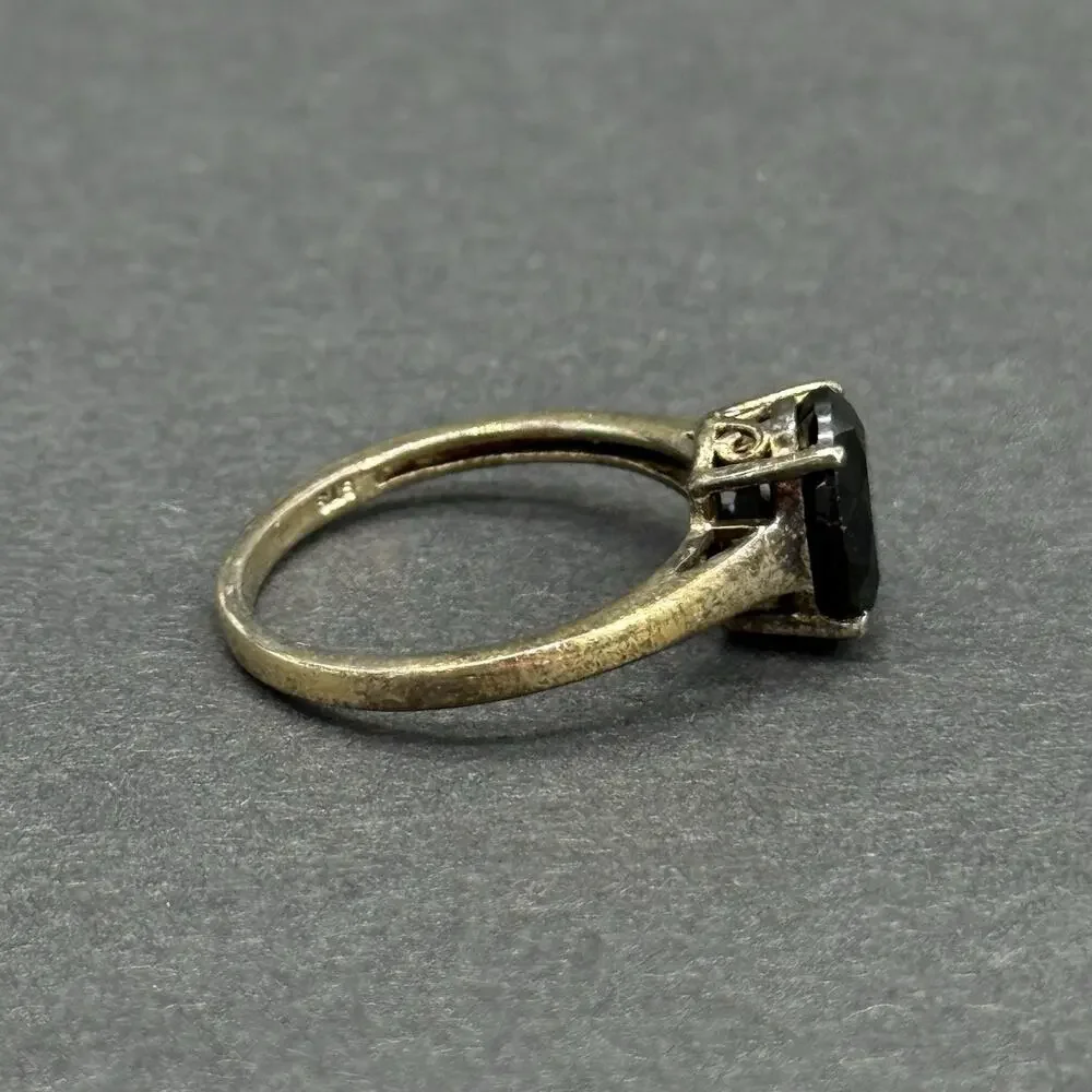 Vintage 925 Sterling Silver Oval Cut Black Onyx Solitaire Ring Size 8.5